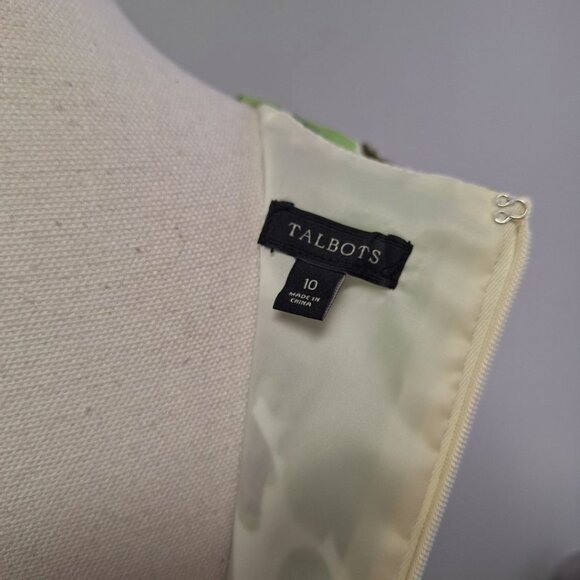 Talbots A Line Dress Pockets Womens Size 10 Green Leaves Spring Tea Sleeveless - Picture 6 of 13